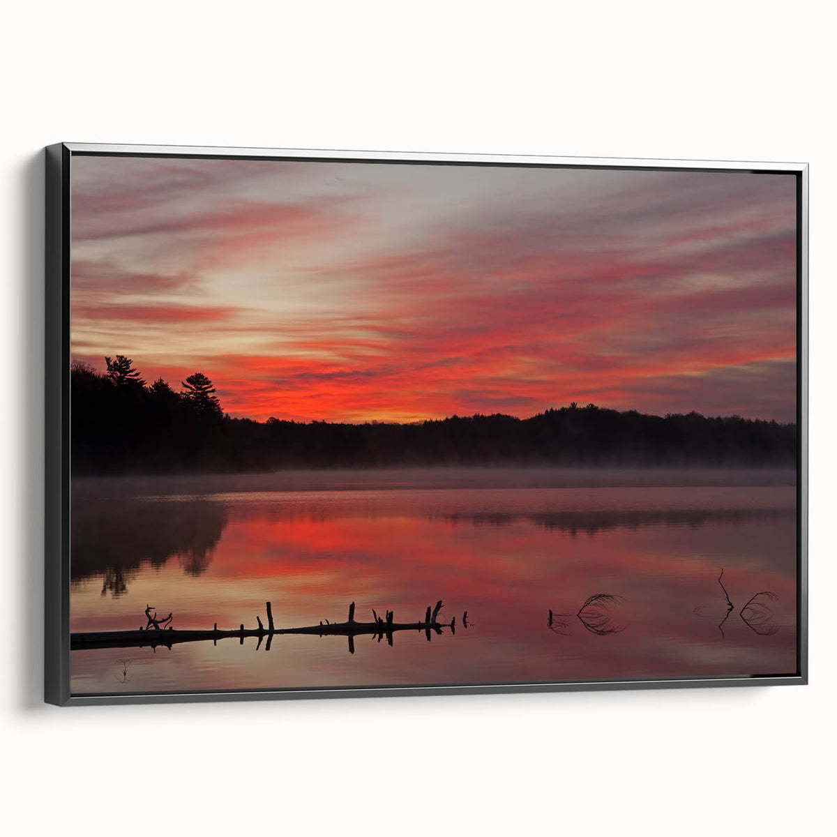 Black and white framed canvas of Upper Peninsula, Michigan landscape, ideal for bedroom wall decor.