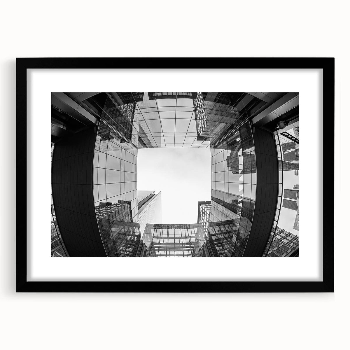 Extra large abstract art print of Charlotte skyline in colorful, textured style on a black framed canvas.