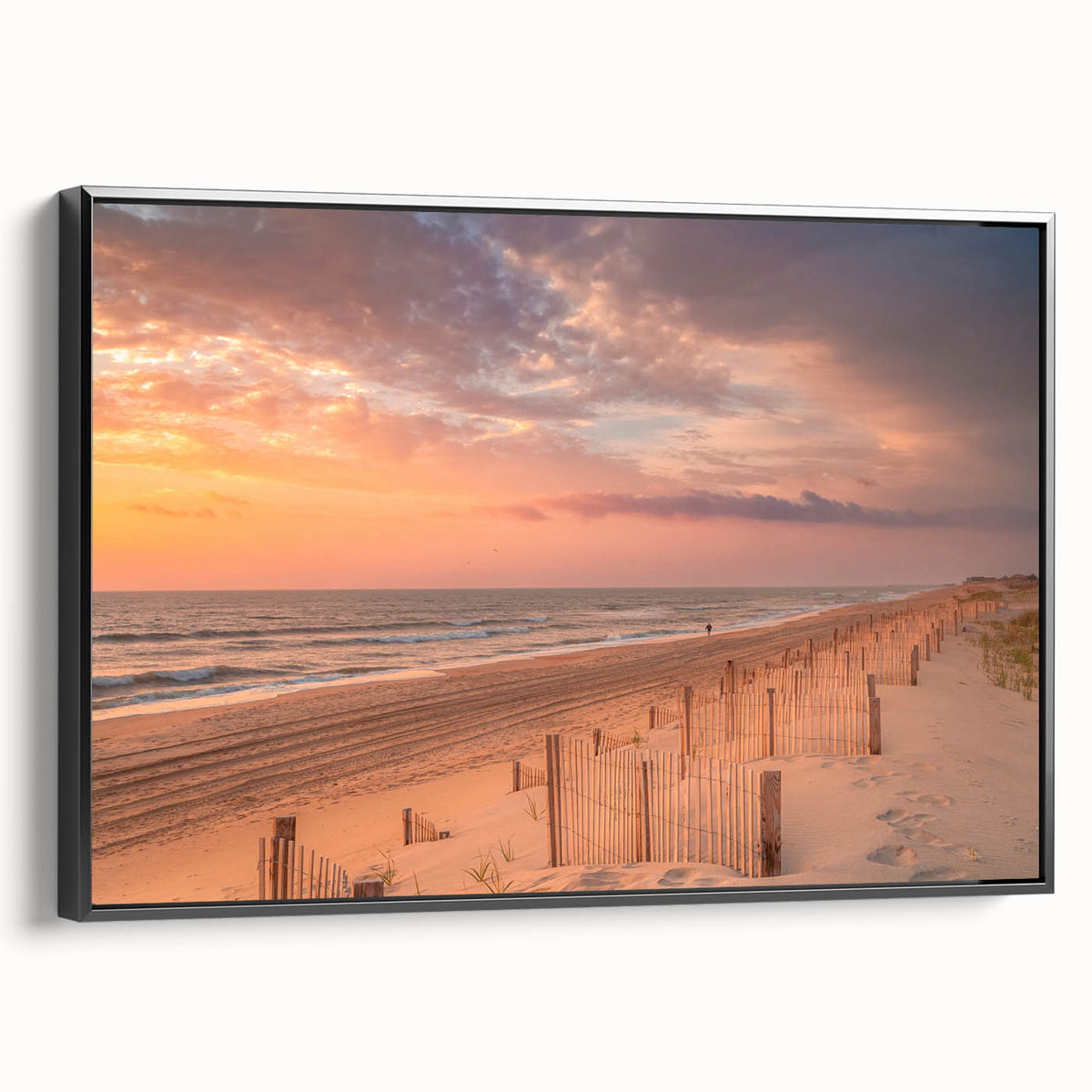 Black and white framed canvas of Outer Banks, North Carolina landscape, ideal for bedroom wall art.