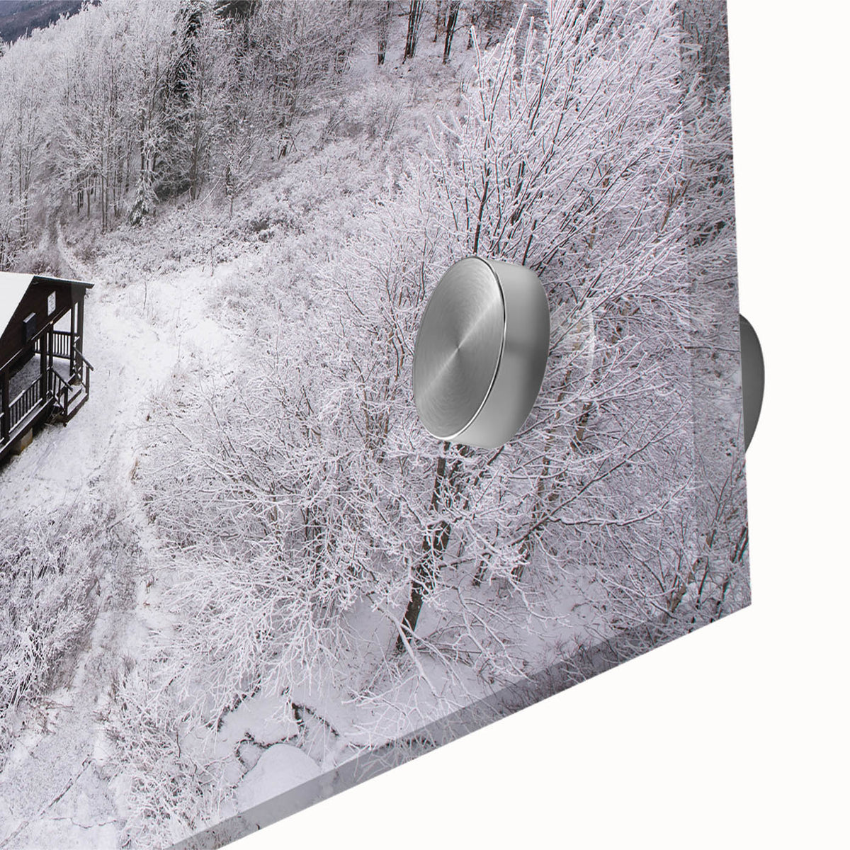 Mid-century modernist abstract depiction of the Adirondacks in muted earth tones on a large acrylic glass.