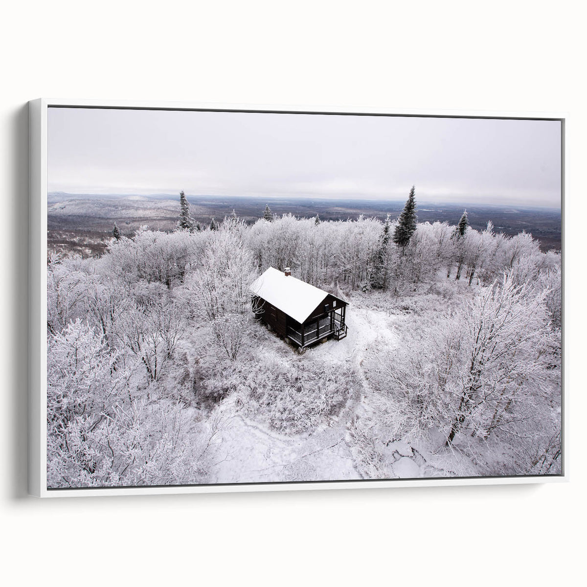 Vintage poster art of Adirondacks scenery in colorful tones on a large framed canvas, ideal for living room decor.