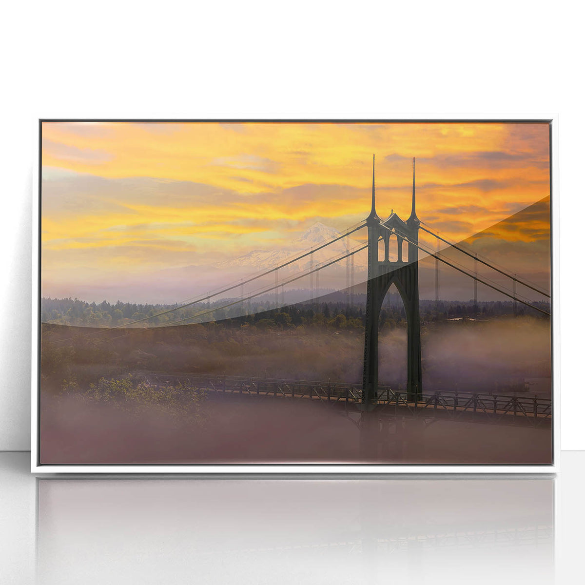 Acrylic print of Portland, Oregon skyline in art deco style with pastel shades, ideal for modern nursery wall art.