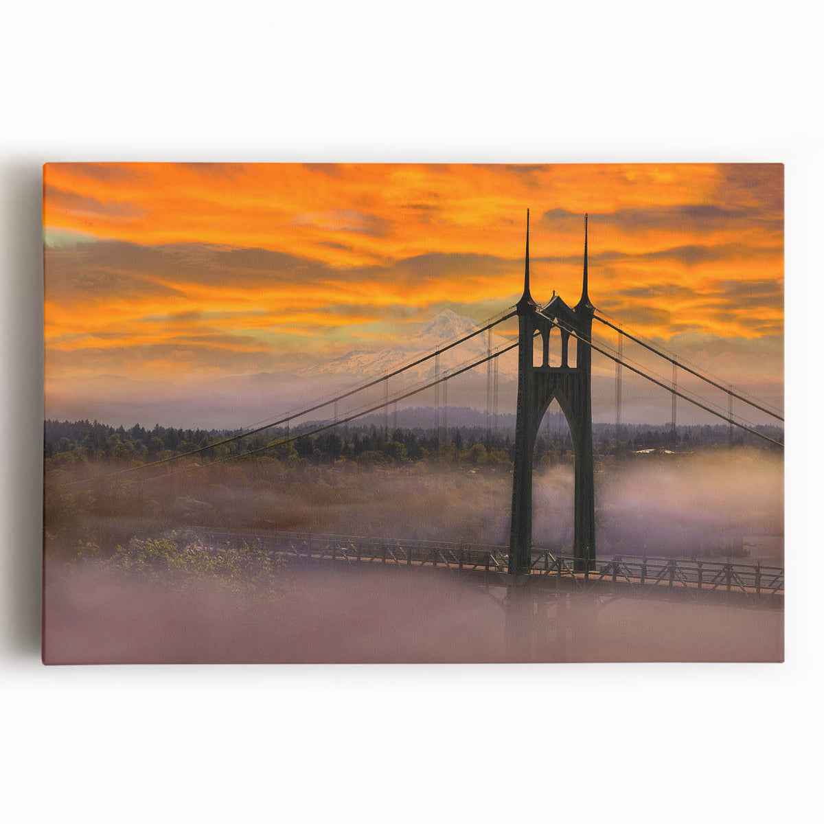 Black and white photograph of Portland skyline on large stretched canvas, suitable for kitchen wall art.