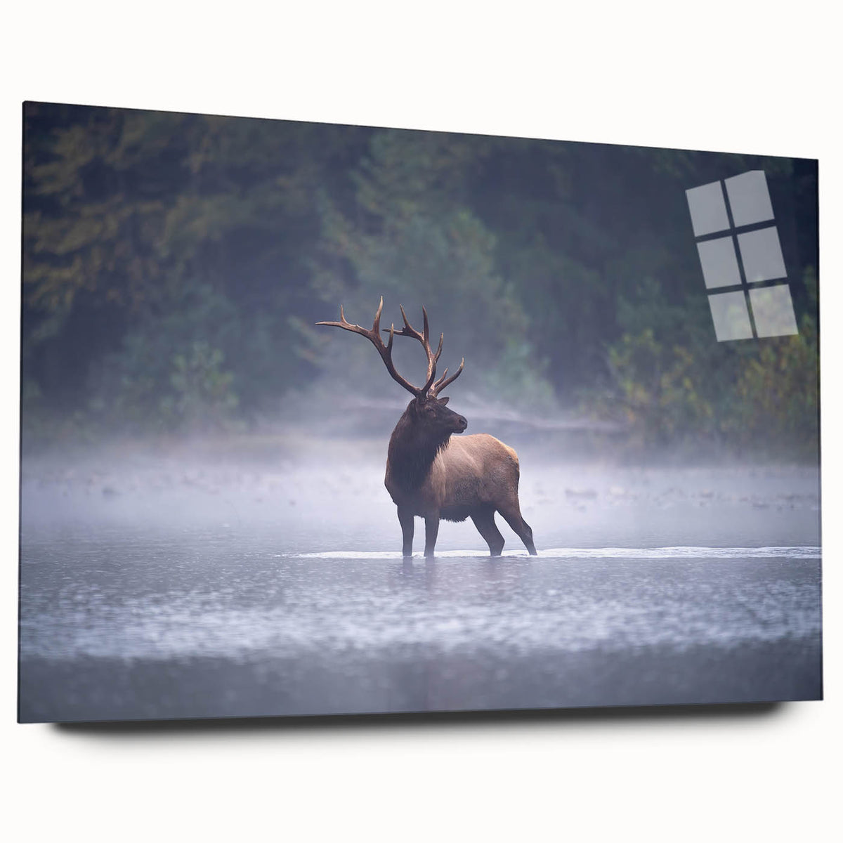 Large abstract wall art featuring a Pennsylvania scenery in muted blues and greens on acrylic glass.