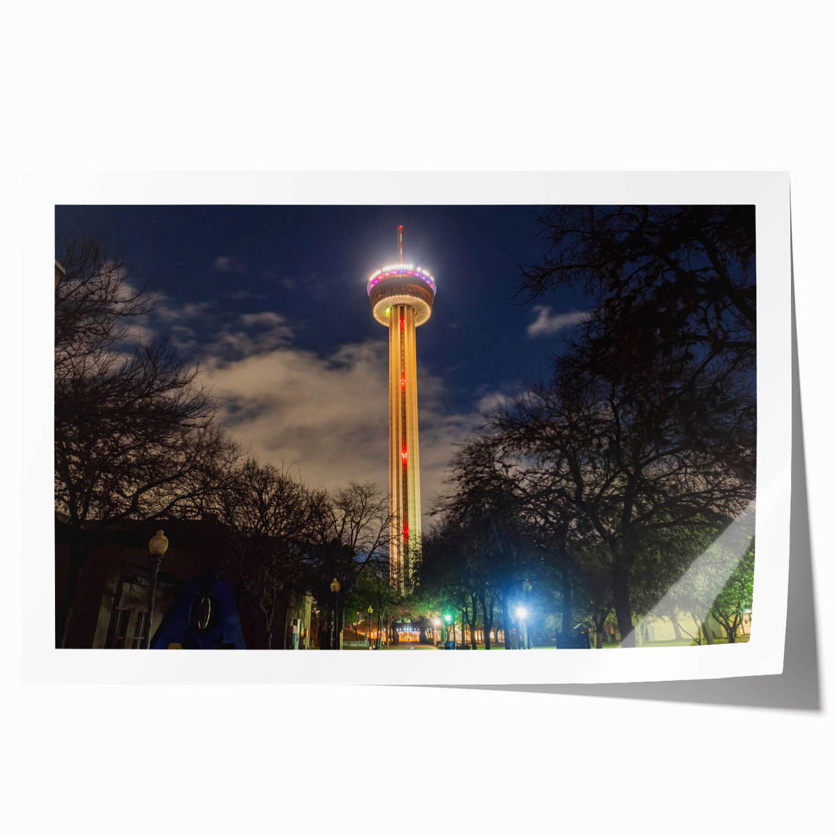 Rolled print of San Antonio scenery featuring vibrant floral elements in a large format, ideal for dining room wall art.
