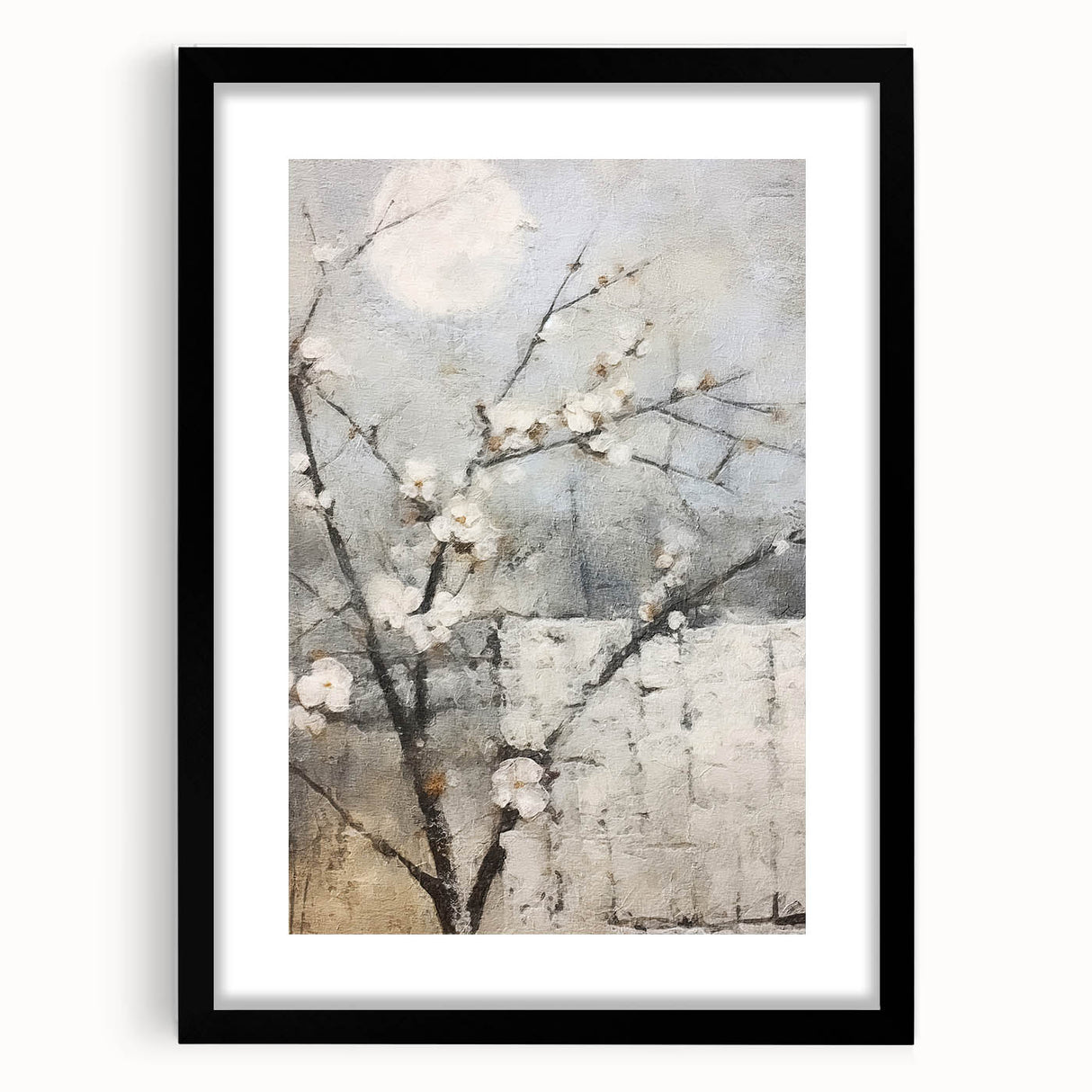 Abstract floral wall art framed with a black mat, showcasing vibrant colors and intricate designs, perfect for modern home decor and artistic spaces.