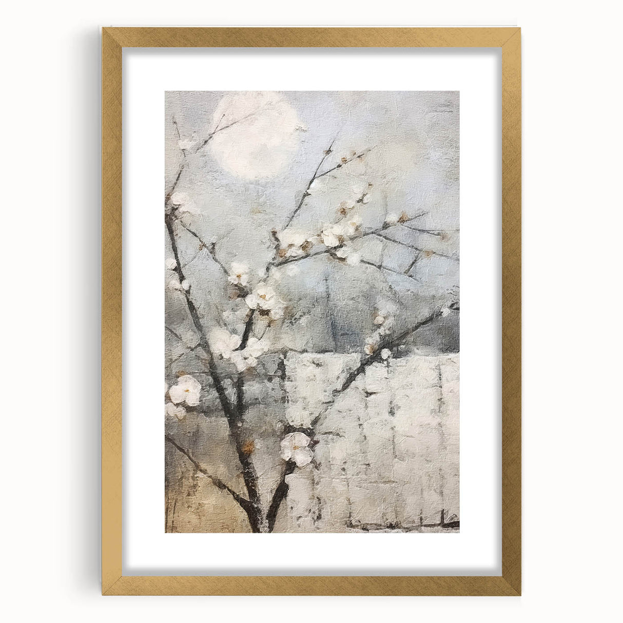 Abstract floral wall art framed in gold with a cream mat, showcasing vibrant colors and intricate designs, perfect for enhancing modern home decor.