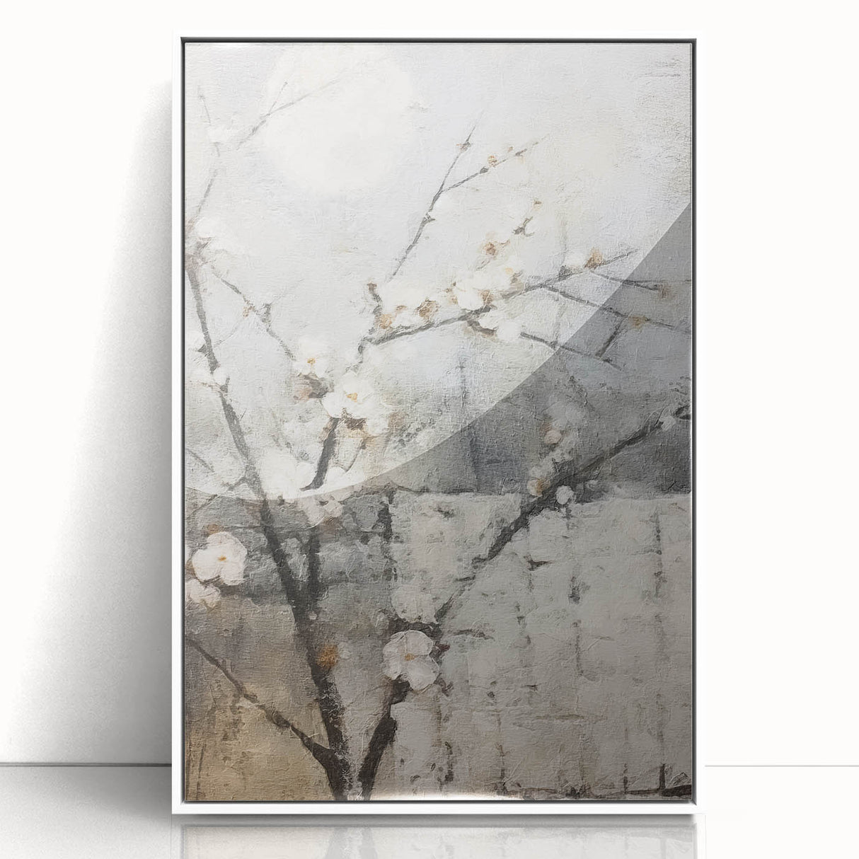 Framed wall art showcasing a vibrant abstract floral design in shades of blue, pink, and green, set against a sleek white background, perfect for home decor.