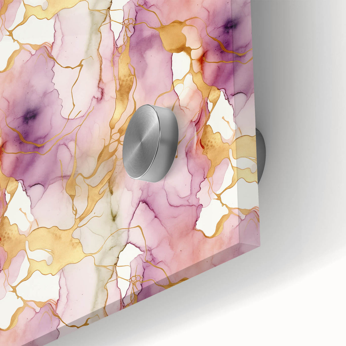 Abstract wall art print showcasing vibrant acrylic strokes in bold colors, presented in a close-up view against a sleek glass background, ideal for modern decor.