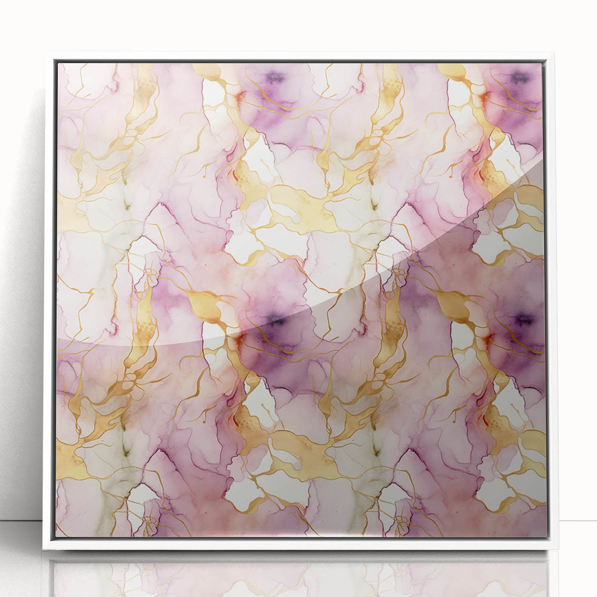 Framed abstract wall art featuring dynamic strokes in shades of blue and orange, set in a sleek white frame, perfect for modern home decor.