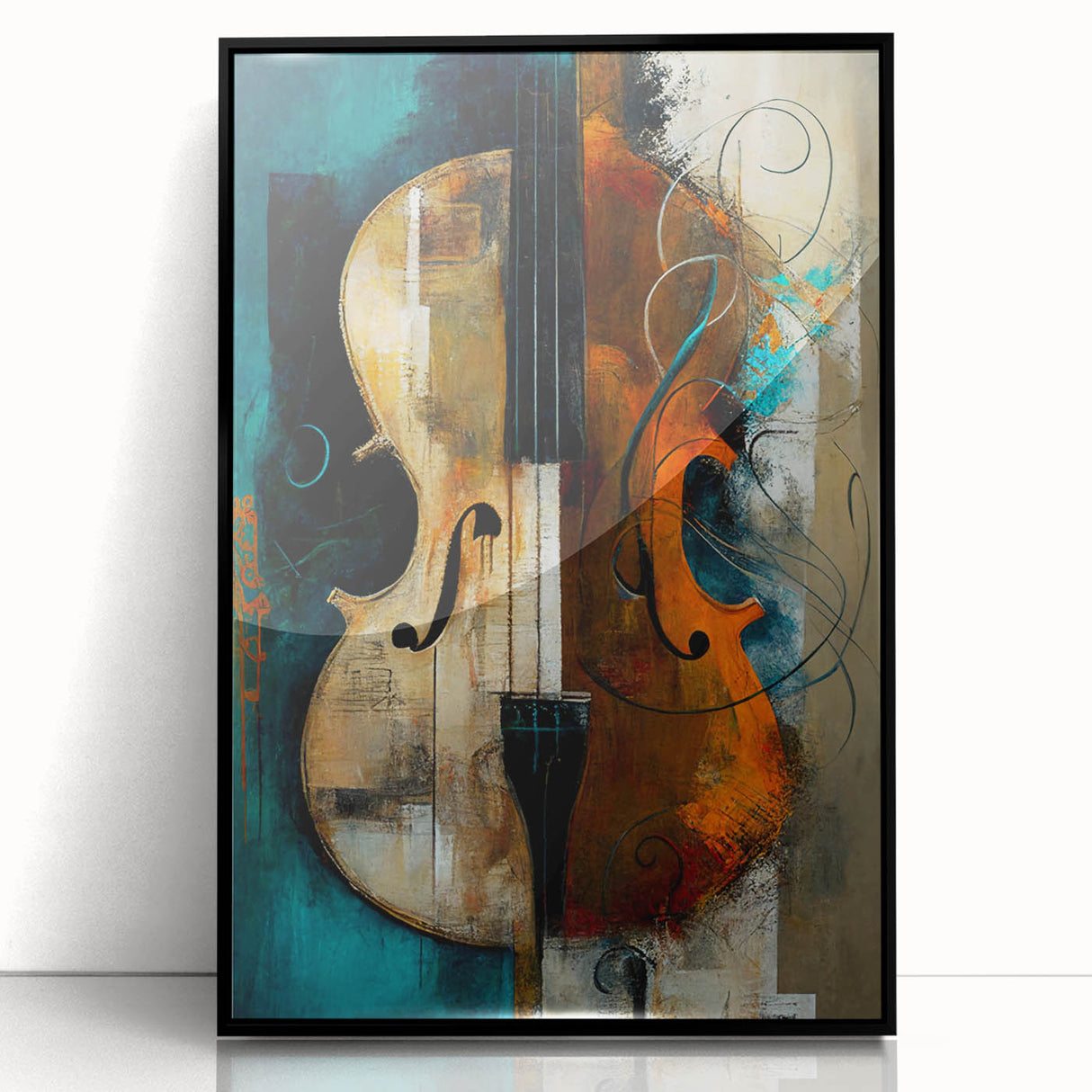 Framed abstract figurative wall art in black acrylic, showcasing a modern design with elegant curves and shapes, perfect for contemporary home decor.