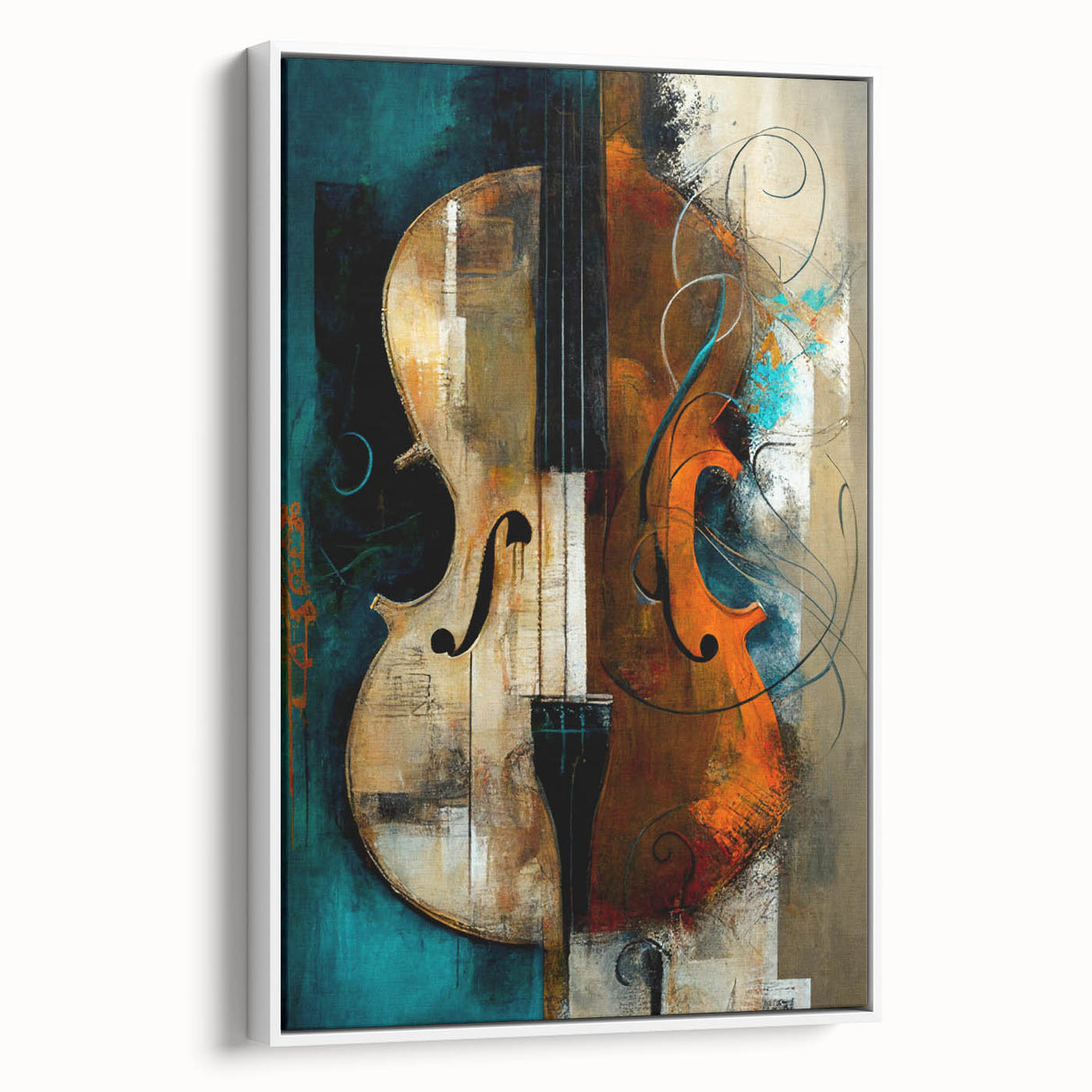 Framed abstract figurative wall art on canvas, showcasing a modern design with soft white tones. The artwork is presented from a side view, emphasizing its sleek frame and elegant aesthetic, perfect for contemporary home decor.