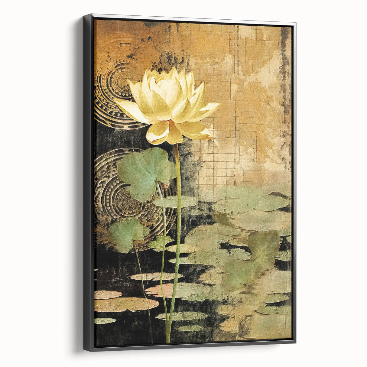 Framed canvas wall art showcasing abstract floral designs with vibrant colors, displayed from the black side view to highlight the depth and texture. Ideal for modern home decor.