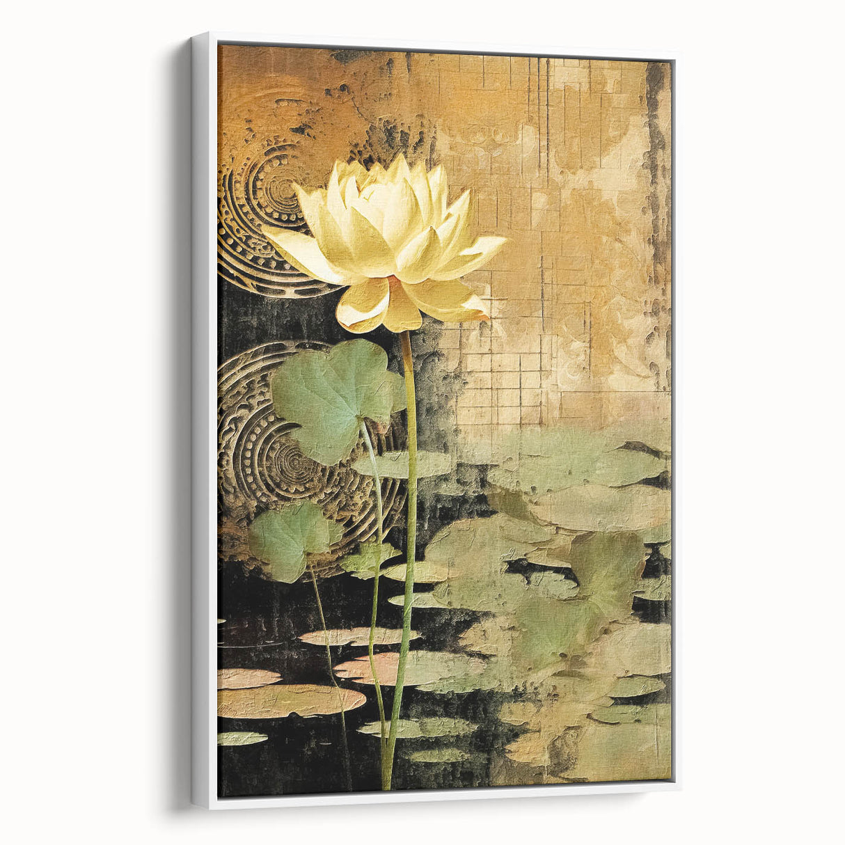 Framed abstract floral wall art in vibrant colors displayed from a white side view, showcasing intricate details and a modern aesthetic, perfect for home decor.