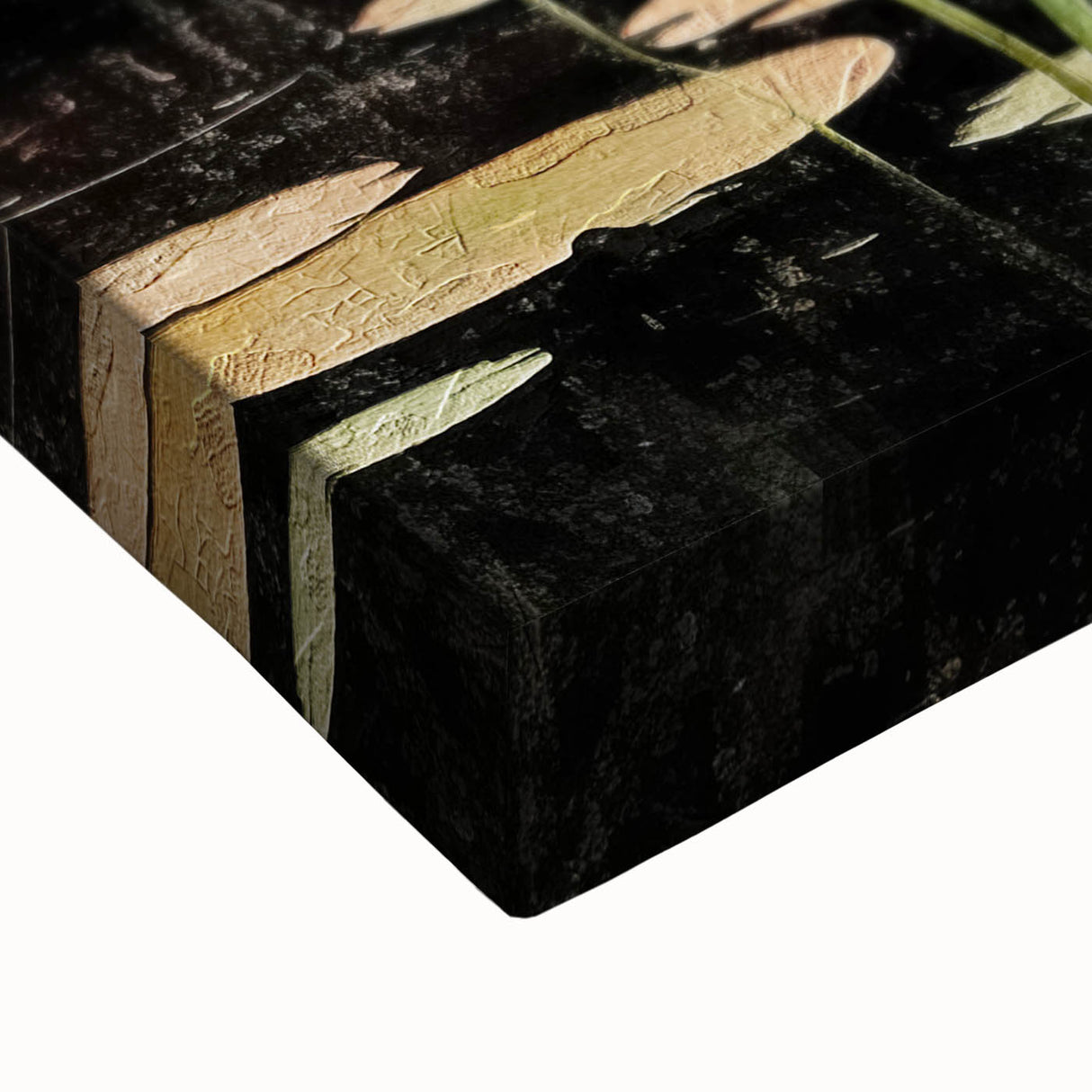 Close-up of vibrant abstract floral wall art on stretched canvas, showcasing intricate brush strokes and vivid colors, ideal for modern home decor.