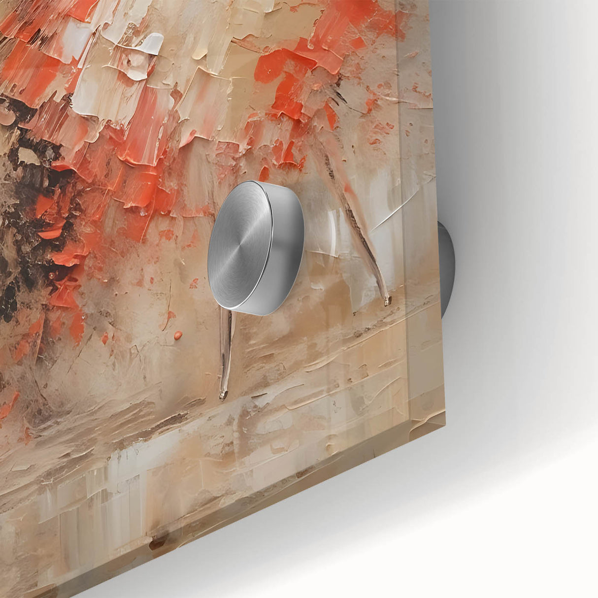 Close-up of vibrant abstract figurative wall art, showcasing bold colors and intricate textures on acrylic glass, ideal for modern home decor.