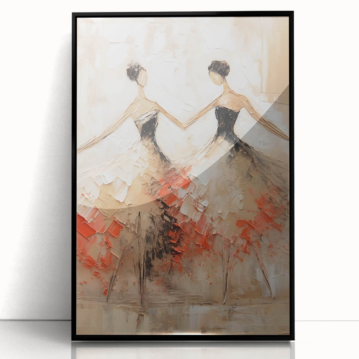 Abstract figurative wall art in a black frame, showcasing vibrant colors and dynamic shapes, perfect for modern decor. Adds a contemporary touch to any space.