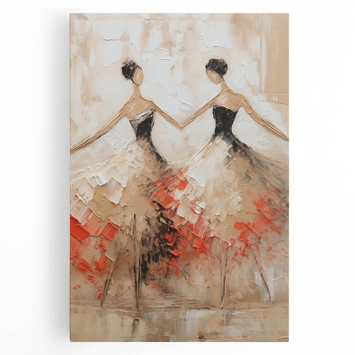 Abstract figurative wall art on stretched canvas, showcasing vibrant colors and dynamic shapes, ideal for modern home decor and art enthusiasts.