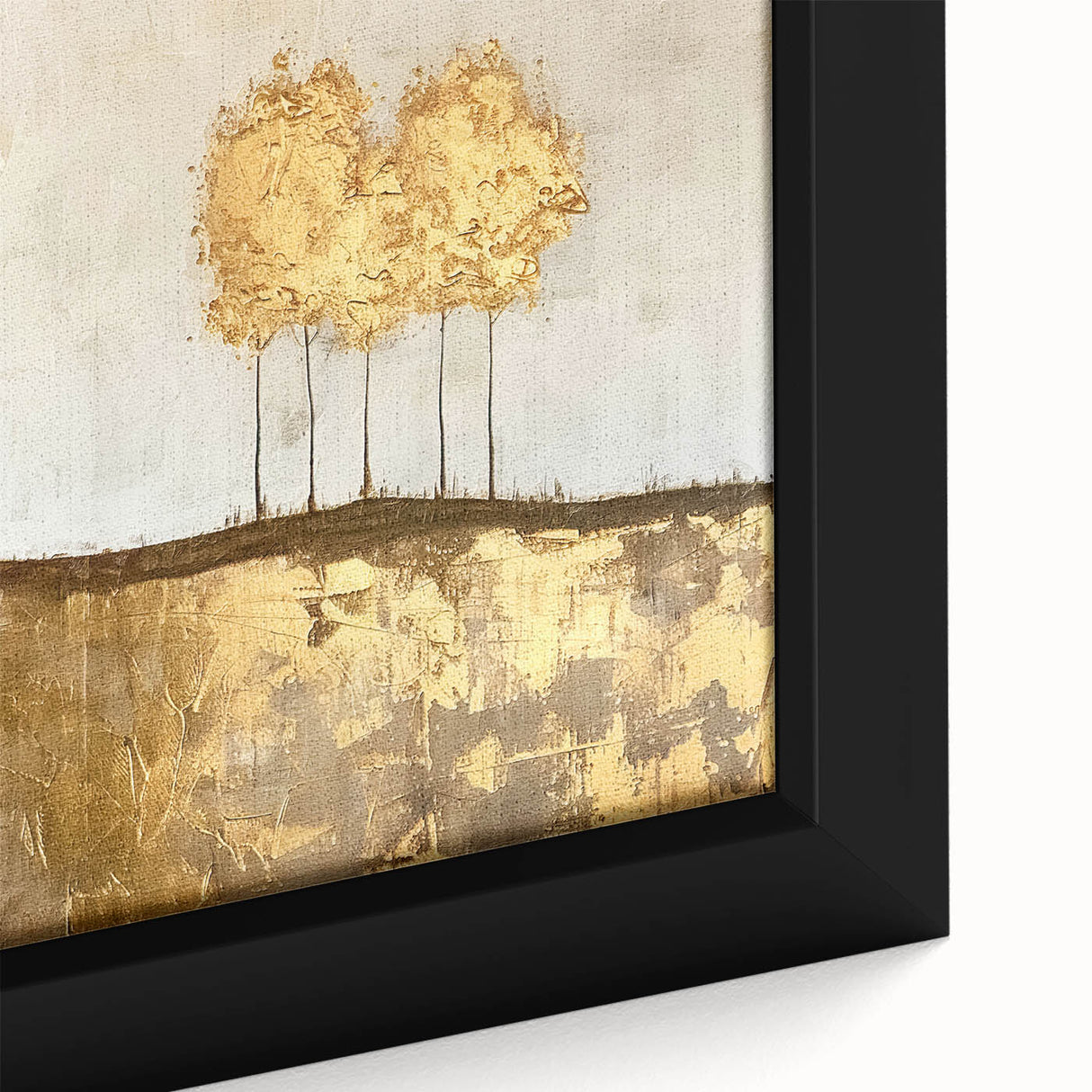 Close-up of a framed abstract landscape wall art canvas, showcasing vibrant colors and intricate textures, ideal for modern home decor and artistic interiors.