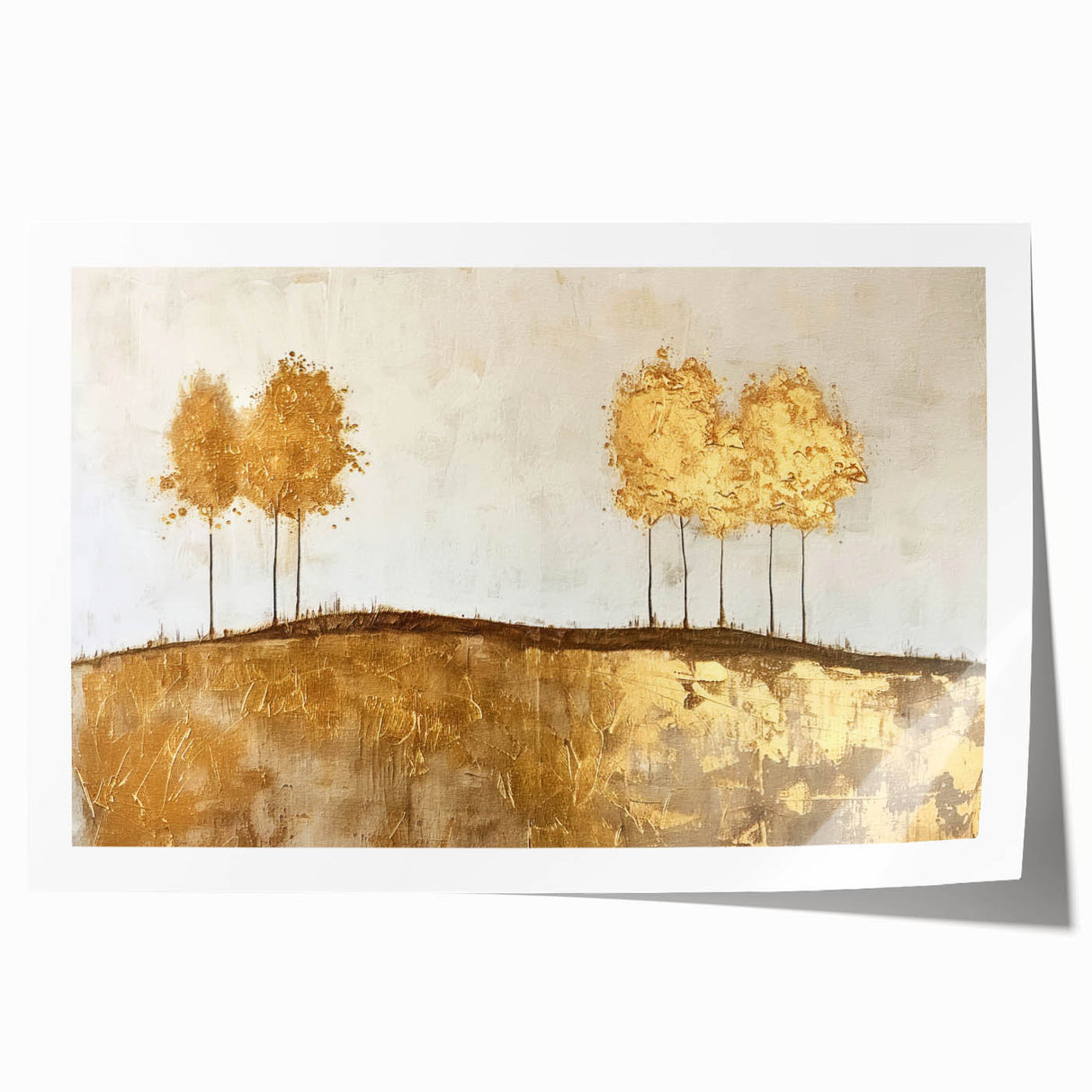 Abstract landscape wall art print showcasing vibrant colors and fluid shapes, ideal for modern home decor. The rolled print features an artistic blend of blues, greens, and oranges, perfect for adding a contemporary touch to any setting.