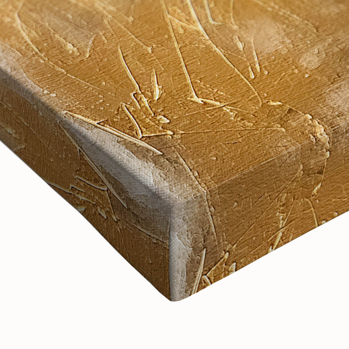 Close-up of a vibrant abstract landscape wall art design on stretched canvas, showcasing rich colors and intricate textures, perfect for modern home decor.