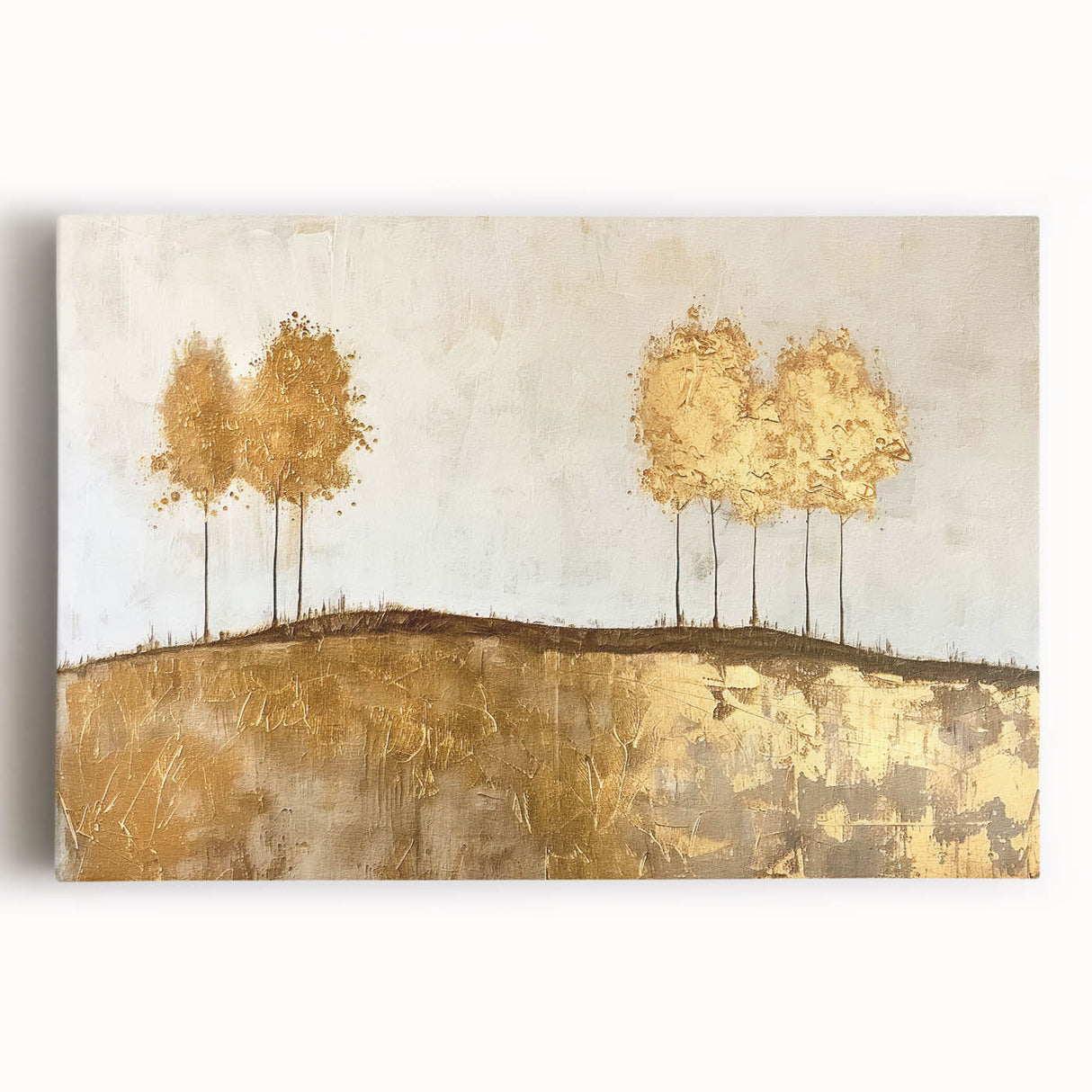 Abstract landscape wall art on stretched canvas, showcasing vibrant colors and fluid shapes, ideal for modern home decor. Perfect for living rooms or creative spaces.