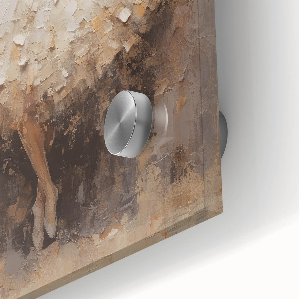 Close-up of abstract figurative wall art, showcasing vibrant colors and intricate details on acrylic glass, perfect for modern home decor.