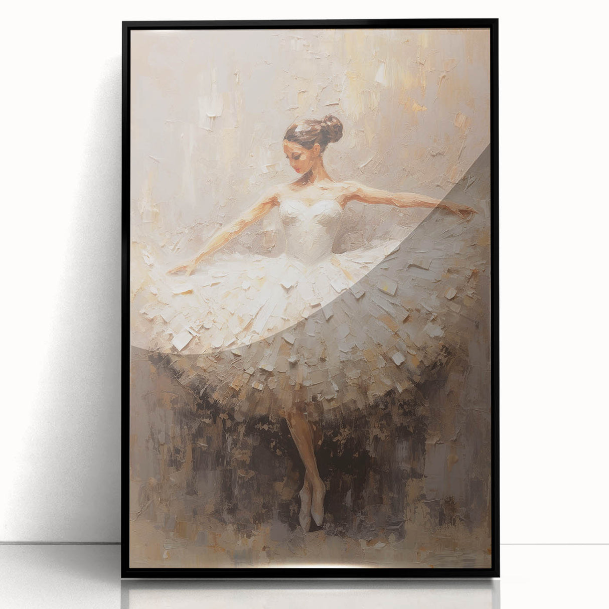 Framed abstract figurative wall art in black acrylic, showcasing dynamic shapes and fluid lines, ideal for contemporary home decor.