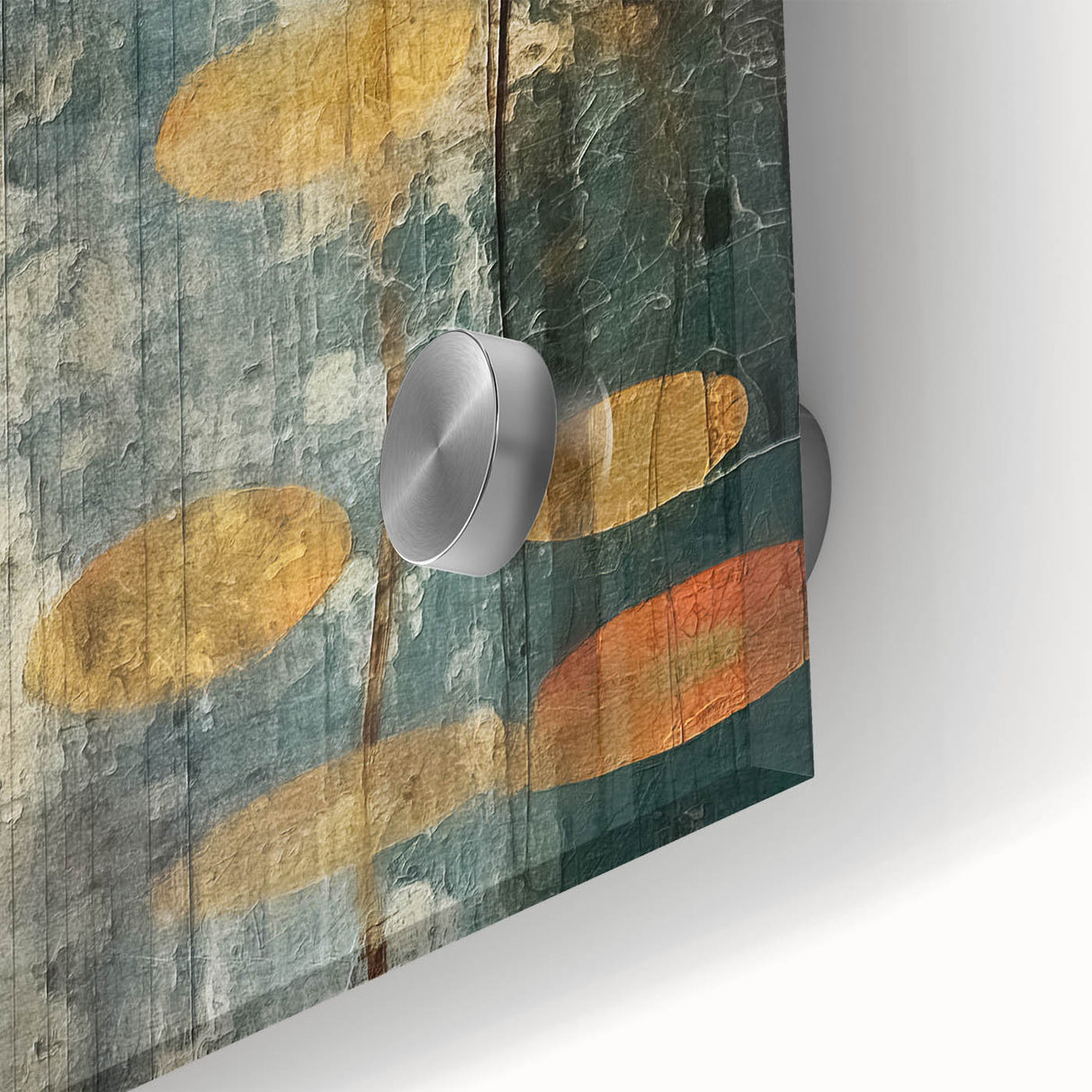 Close-up of vibrant abstract florals wall art on acrylic glass, showcasing intricate details and rich colors perfect for modern decor. Ideal for brightening any room.