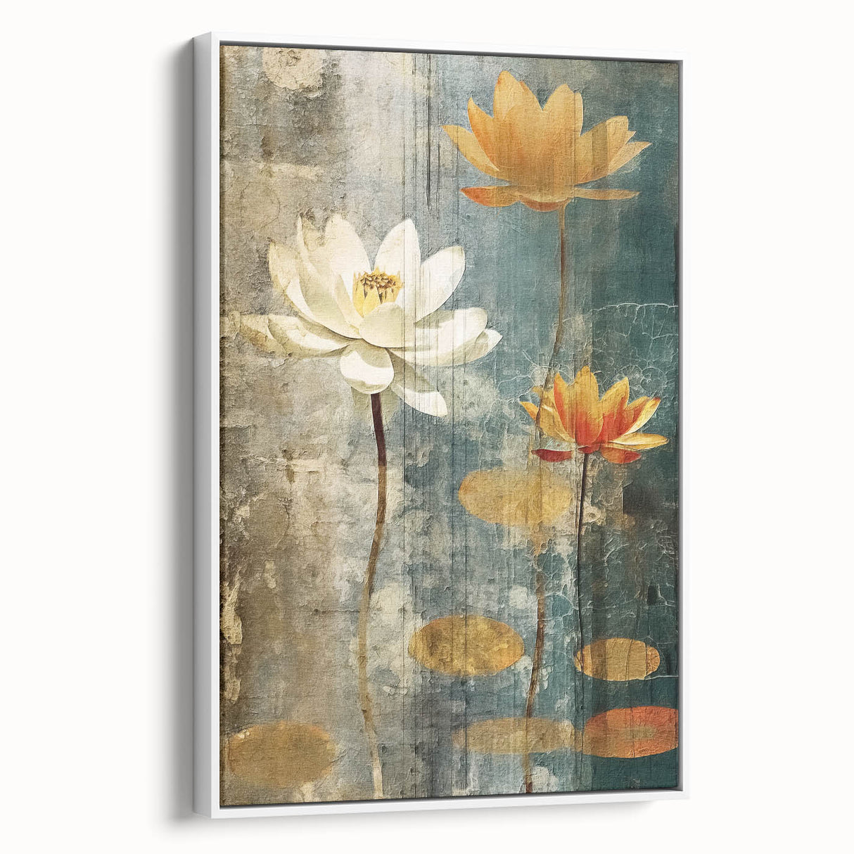 Framed canvas wall art showcasing an abstract floral design with vibrant colors on a white background, highlighting a modern and elegant decor style.