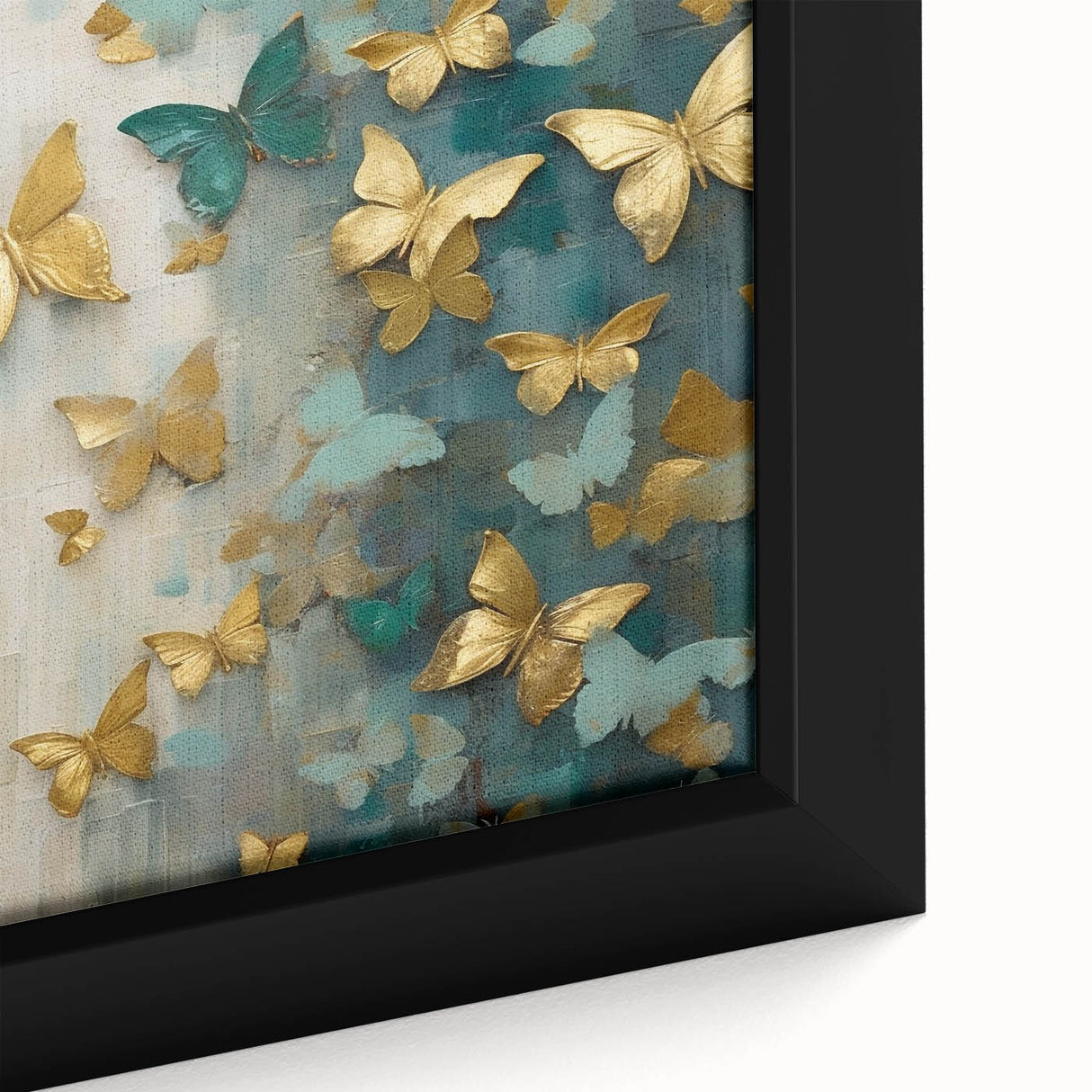 Close-up of a framed abstract figurative wall art design showcasing vibrant colors and intricate details, perfect for modern home decor. The canvas features dynamic shapes and textures that enhance any living space, making it an eye-catching focal point.