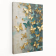Abstract figurative wall art on stretched canvas showcasing vibrant colors and dynamic shapes, displayed in a side view to highlight texture and depth. This unique piece enhances modern decor and adds artistic flair to any space.