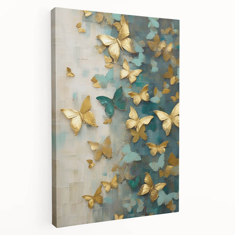 Abstract figurative wall art on stretched canvas showcasing vibrant colors and dynamic shapes, displayed in a side view to highlight texture and depth. This unique piece enhances modern decor and adds artistic flair to any space.