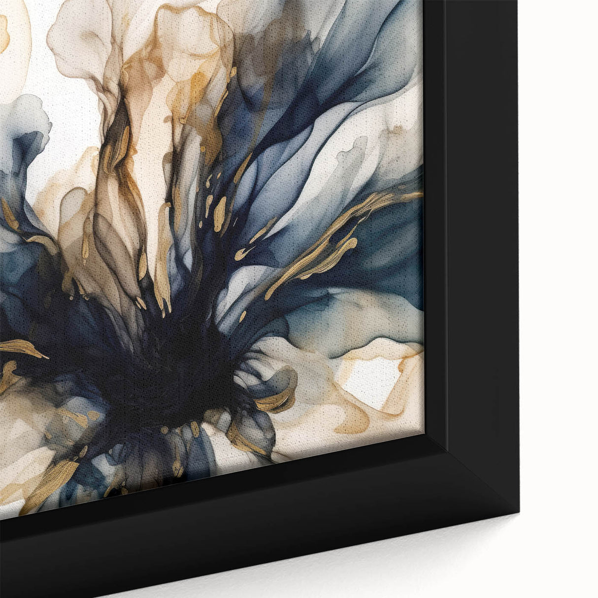 Close-up of a framed abstract floral wall art canvas showcasing vibrant colors like pink, green, and blue, perfect for modern home decor.