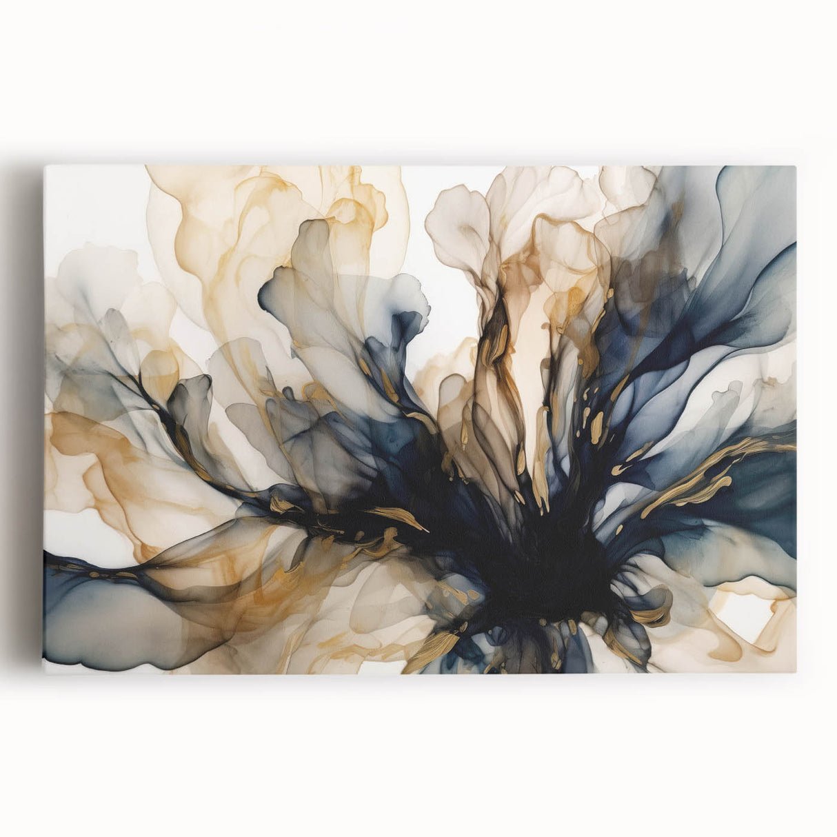 Abstract floral wall art on stretched canvas showcasing vibrant colors and intricate patterns, perfect for enhancing modern home decor and artistic spaces.