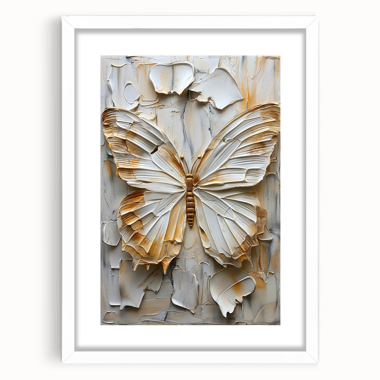 Abstract figurative wall art framed in white with a mat, showcasing vibrant colors and unique shapes, perfect for modern home decor and artistic expression.