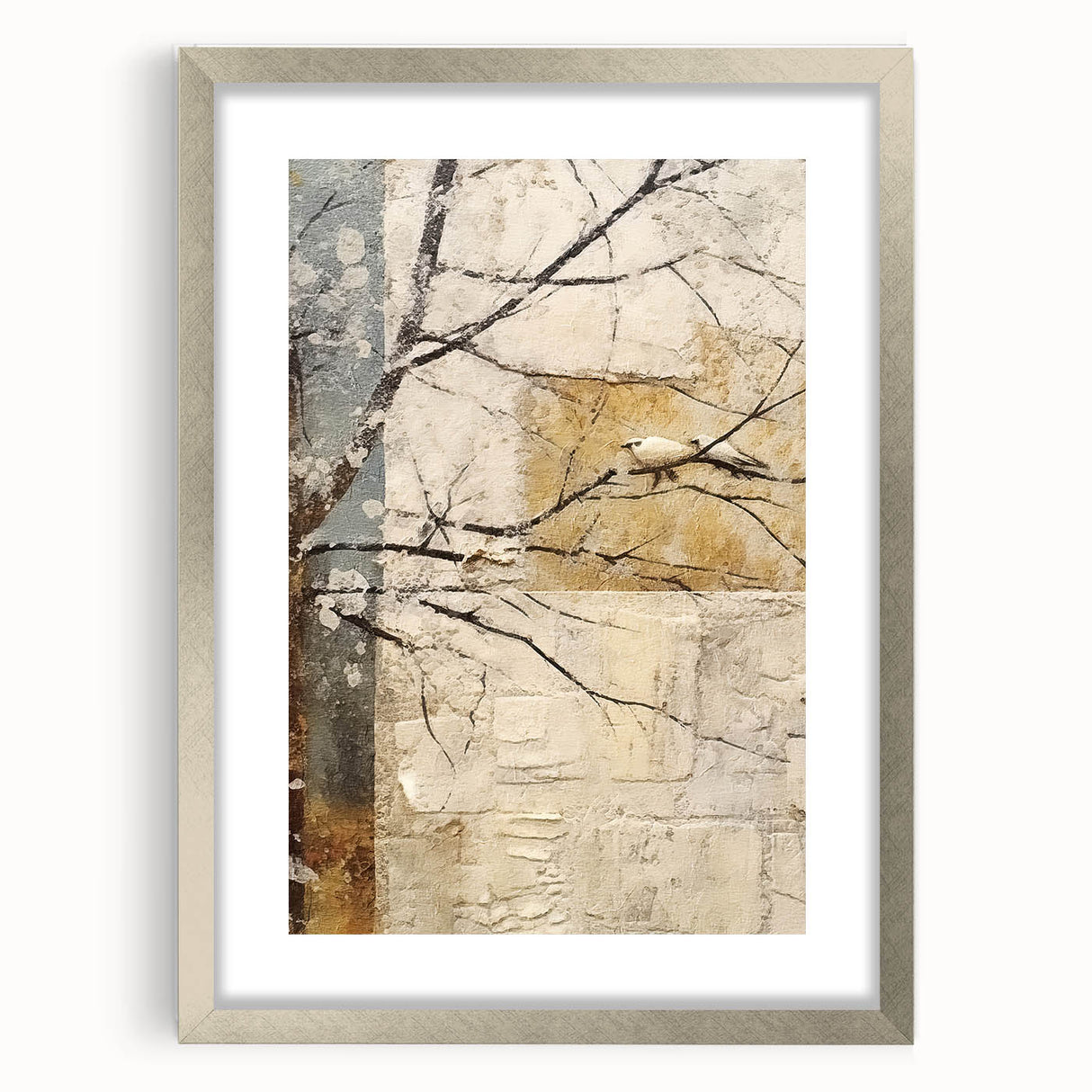 Abstract floral wall art in a sleek silver frame, featuring vibrant colors and intricate patterns, perfect for modern home decor. The design includes a white mat that enhances the artwork's visual appeal, making it an ideal centerpiece for living spaces.