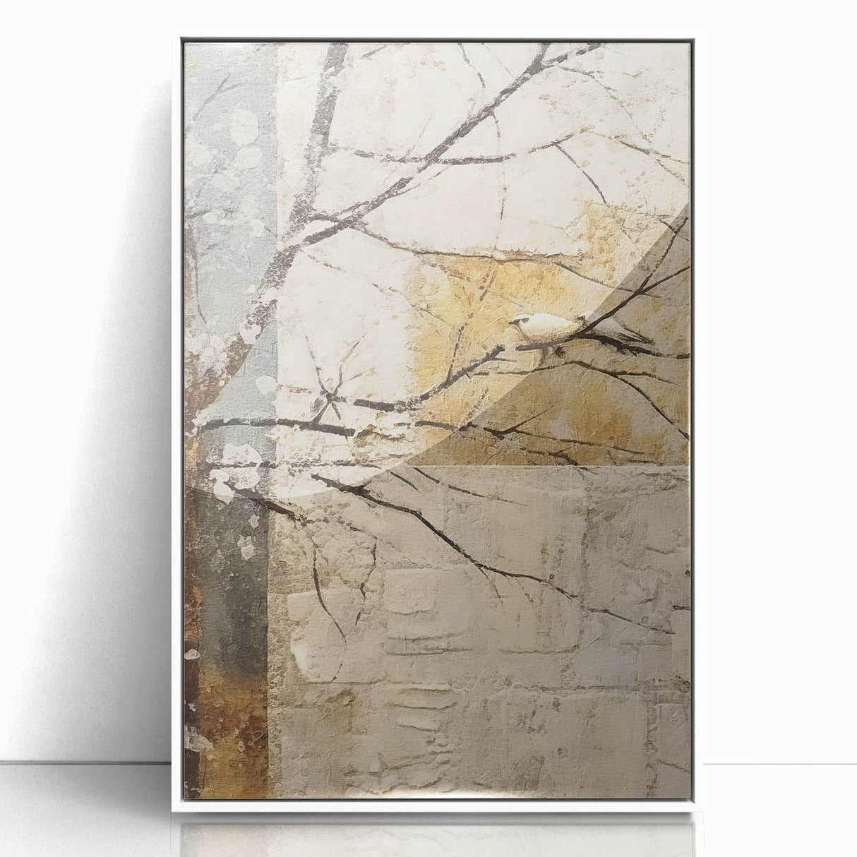 Framed acrylic wall art showcasing a vibrant abstract floral design with bold colors and intricate patterns, perfect for modern home decor. The piece is displayed from a front view, highlighting its elegant white frame and artistic appeal, ideal for accentuating living spaces or offices.