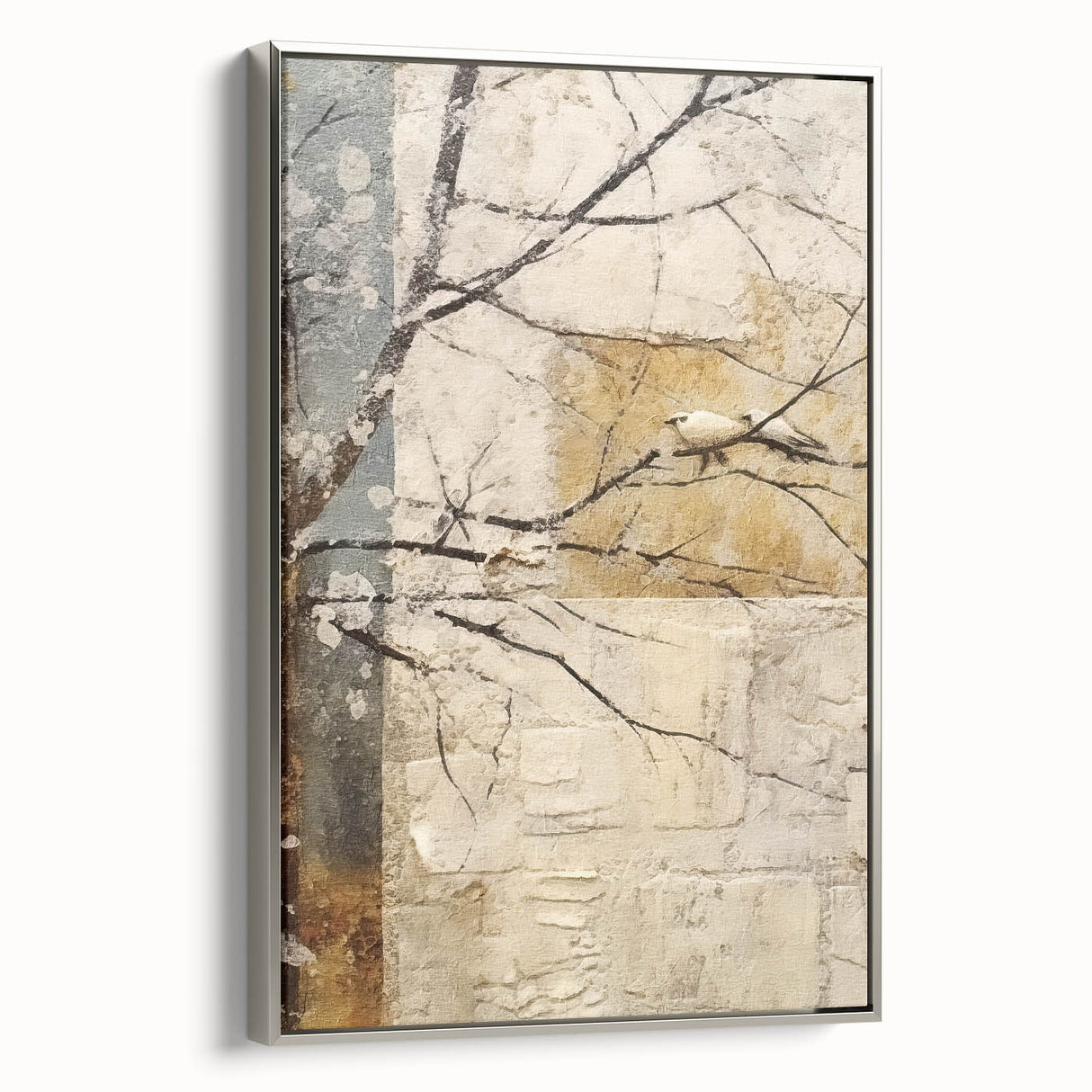 Framed abstract floral wall art in a silver frame, showcasing vibrant colors and intricate designs. Perfect for modern home decor, adding a touch of elegance to any room.