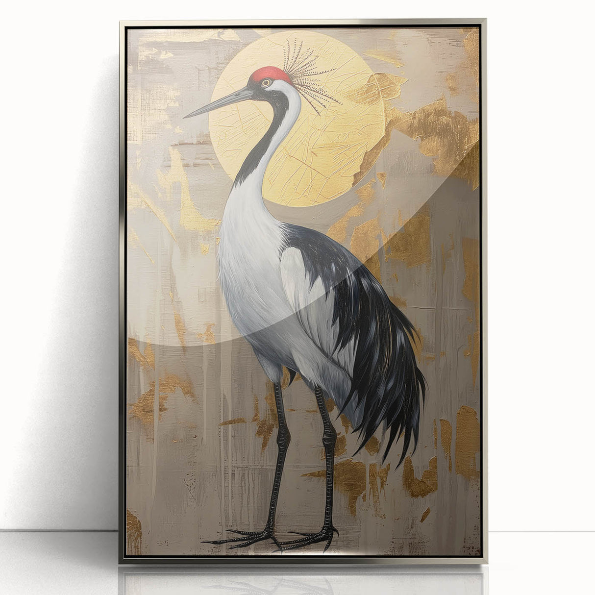 Framed abstract figurative wall art in silver acrylic, showcasing a modern design with flowing shapes and vibrant colors, perfect for contemporary decor.