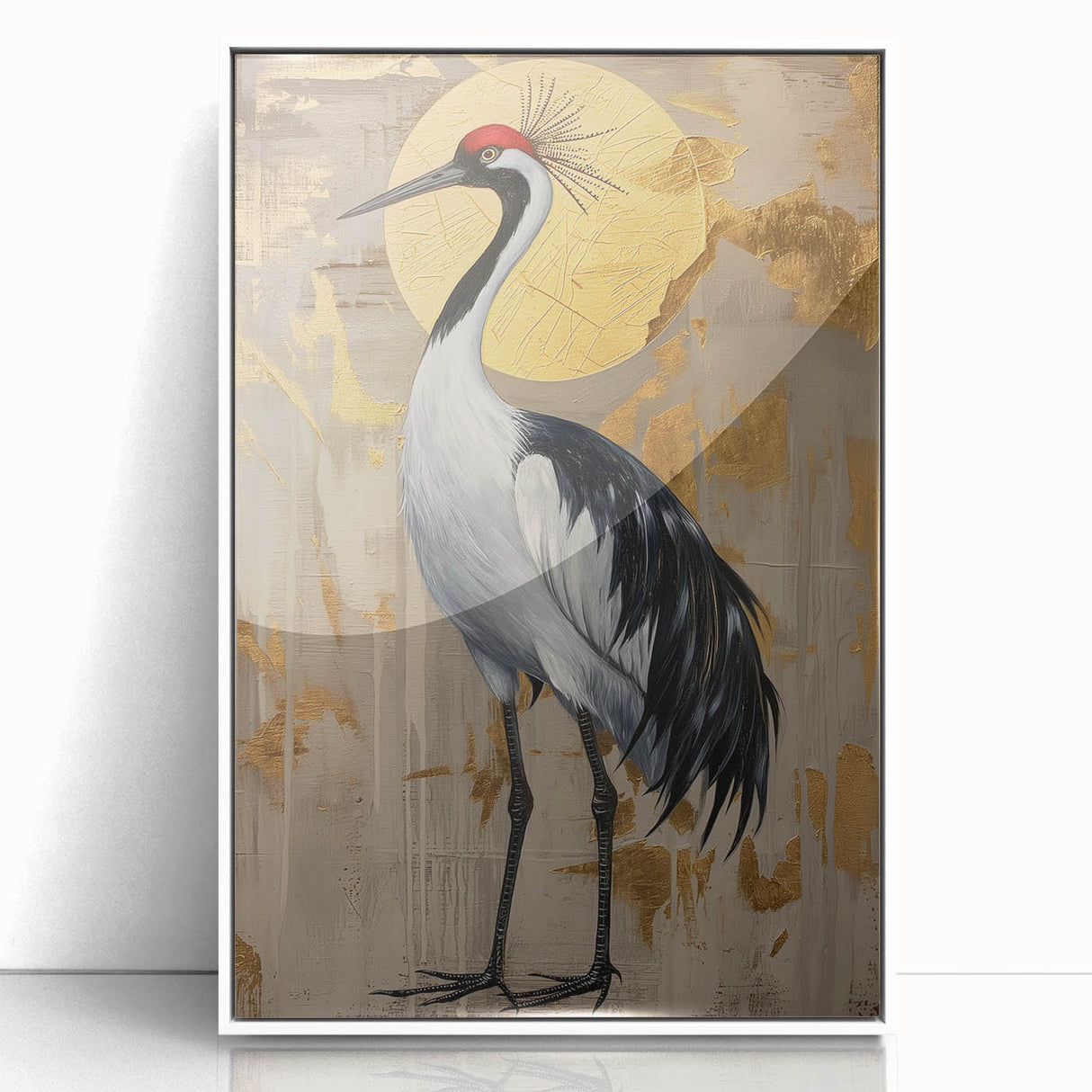 Framed abstract figurative wall art in white acrylic, showcasing vibrant colors and dynamic shapes, perfect for modern home decor and artistic expression.