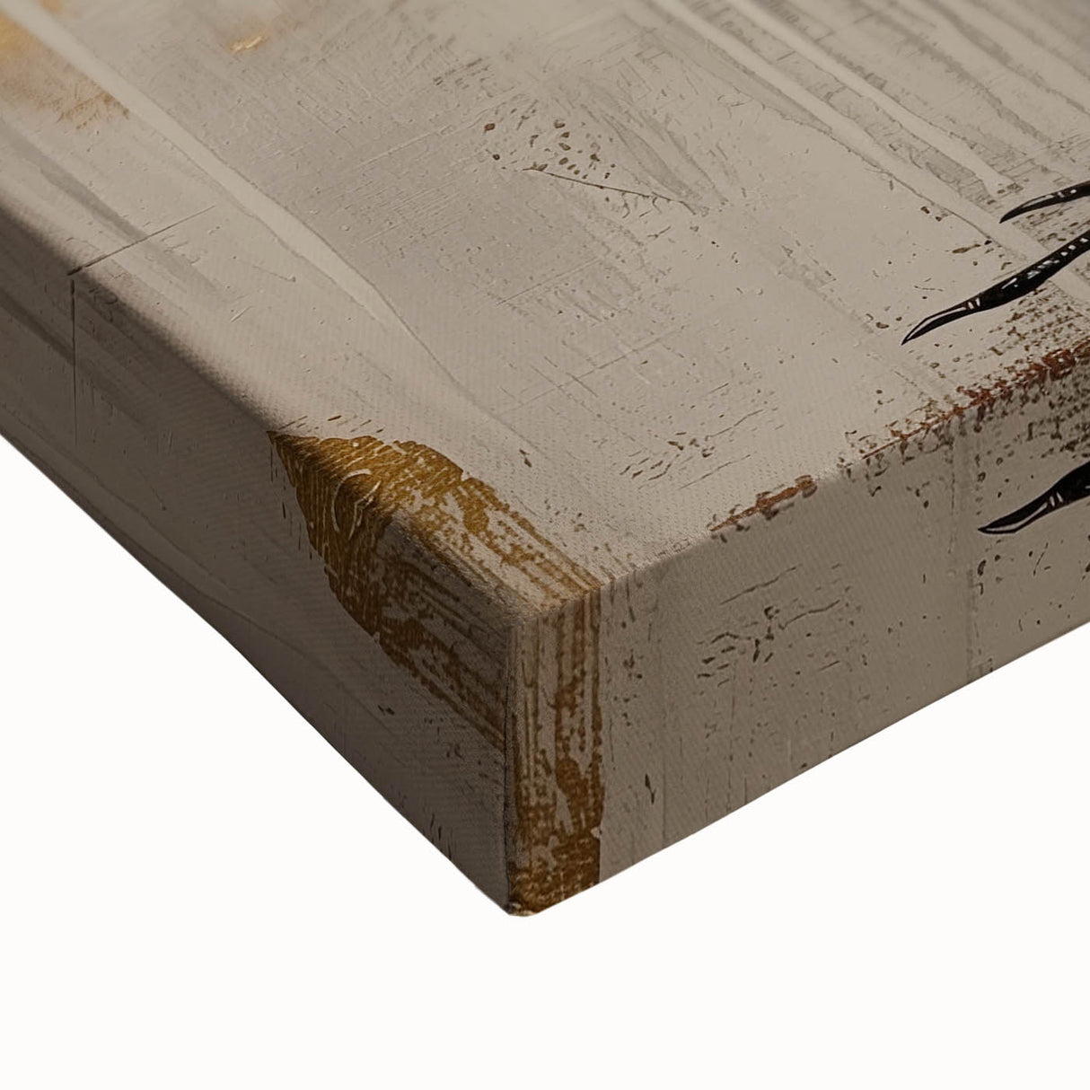 Close-up of vibrant abstract figurative wall art on stretched canvas, showcasing bold colors and intricate textures, perfect for modern home decor.