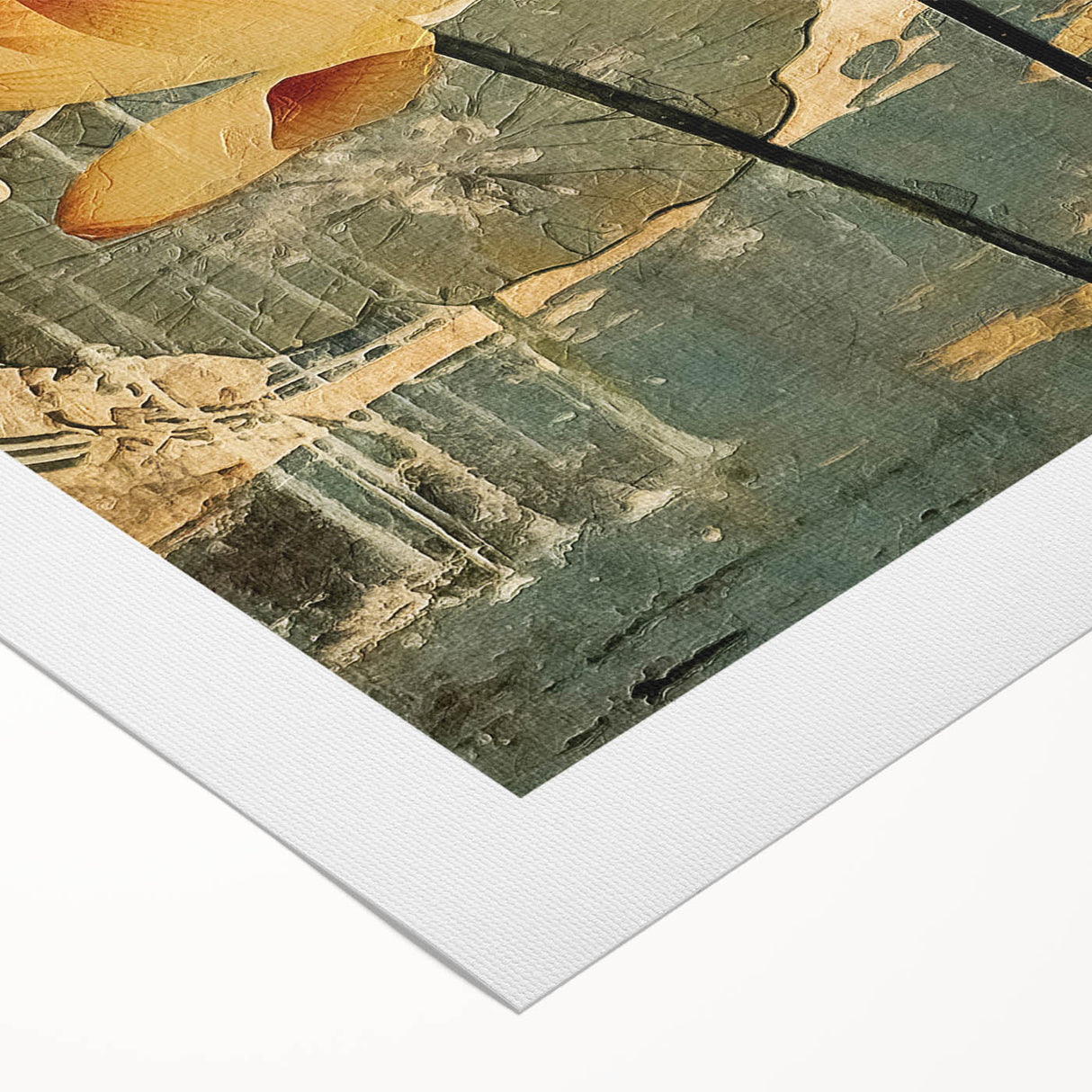 Vibrant abstract floral wall art on rolled canvas, showcasing colorful blooms in shades of pink, blue, and yellow, ideal for modern home decor.