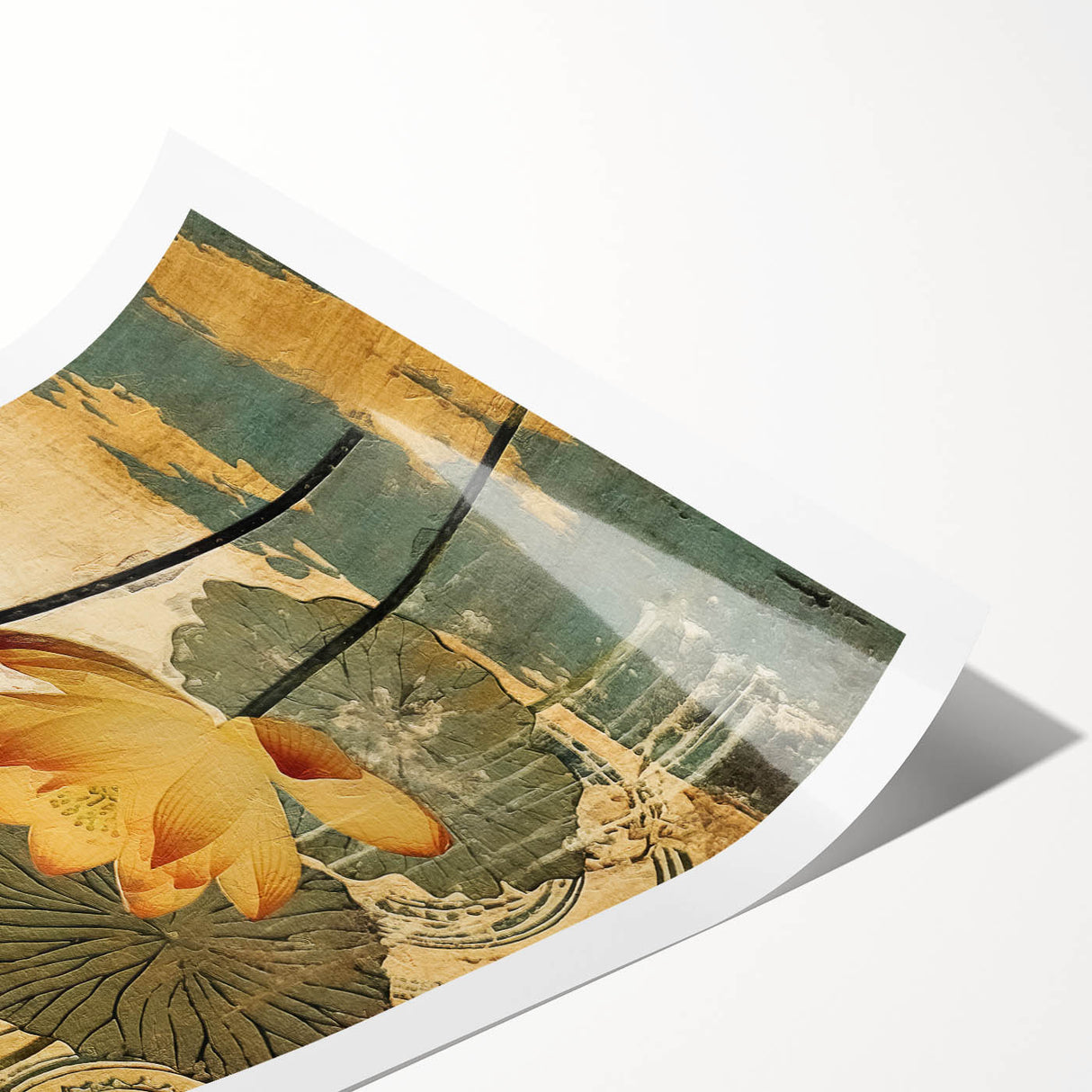 Abstract floral wall art print featuring vibrant colors of pink, yellow, and teal, showcasing a modern design with fluid shapes, ideal for contemporary decor.