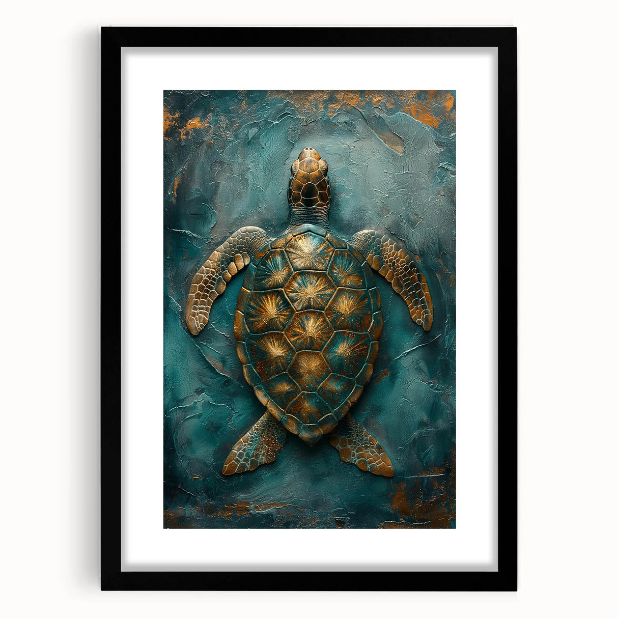 Abstract figurative wall art featuring bold colors and dynamic shapes, framed in black with a stylish mat; perfect for modern home decor.