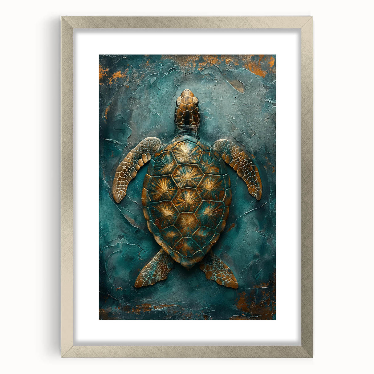 Abstract figurative wall art framed with a silver mat, showcasing vibrant colors and dynamic shapes, perfect for modern home decor. Ideal for adding a touch of elegance and creativity to any room.