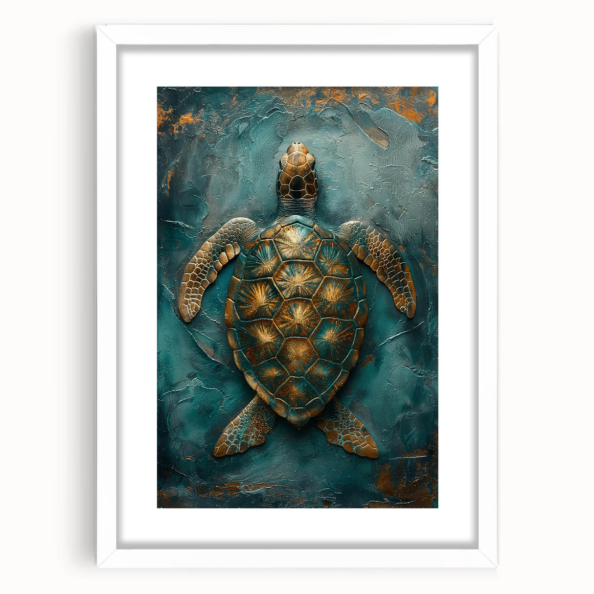 Abstract figurative wall art framed in white, featuring bold colors and dynamic shapes. Ideal for modern decor, adding a vibrant touch to any space.