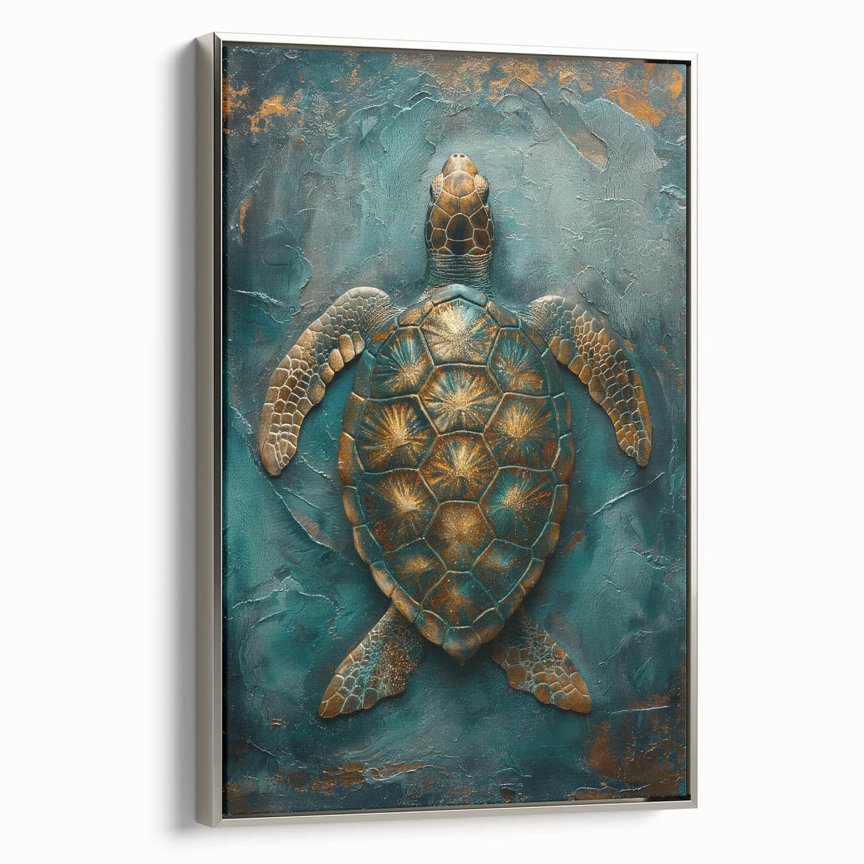 Framed abstract figurative wall art featuring silver tones and intricate designs, displayed from a side view to highlight depth and texture, ideal for modern decor.