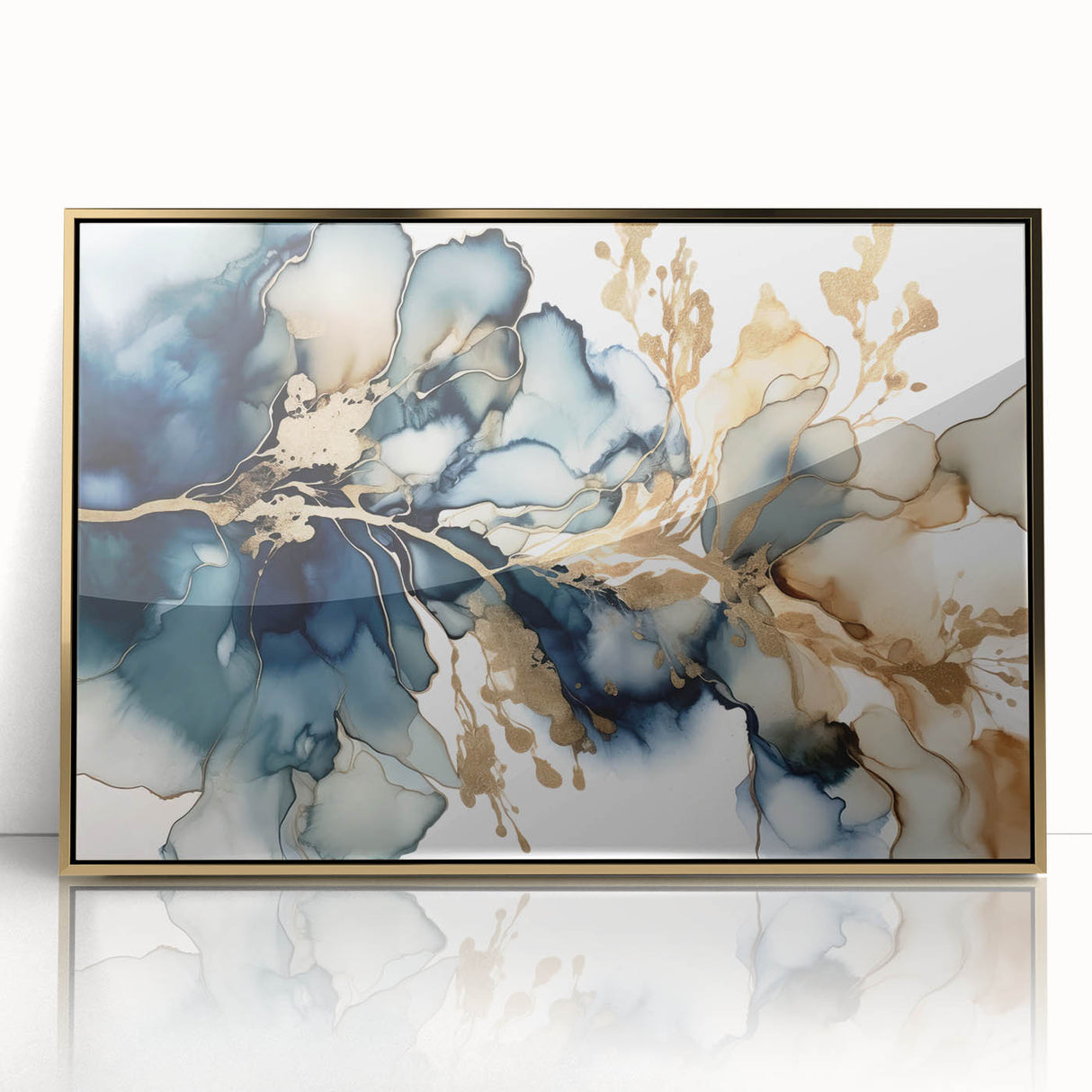 Framed abstract floral wall art with gold accents, showcasing vibrant colors and intricate designs, perfect for modern home decor. Ideal for enhancing any living space.