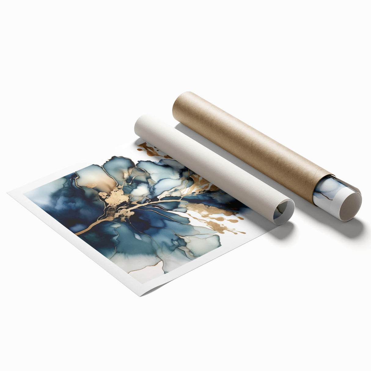 Abstract floral wall art print in vibrant colors of pink, blue, and green, elegantly rolled and ready for framing, showcasing a contemporary design perfect for modern decor.